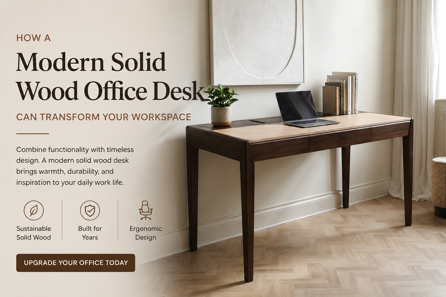 Modern Solid Wood Office Desk: Elevate Your Workspace | Sandcolour