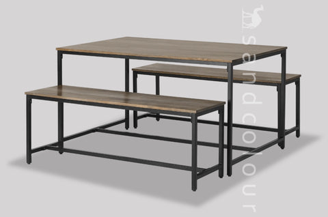 Frodo Compact Dining Table and Bench Set, Mango Wood and Black