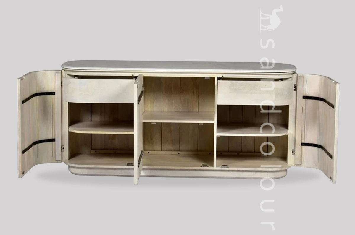 Sideboard, Whitewash Mango Wood & Marble SandColour