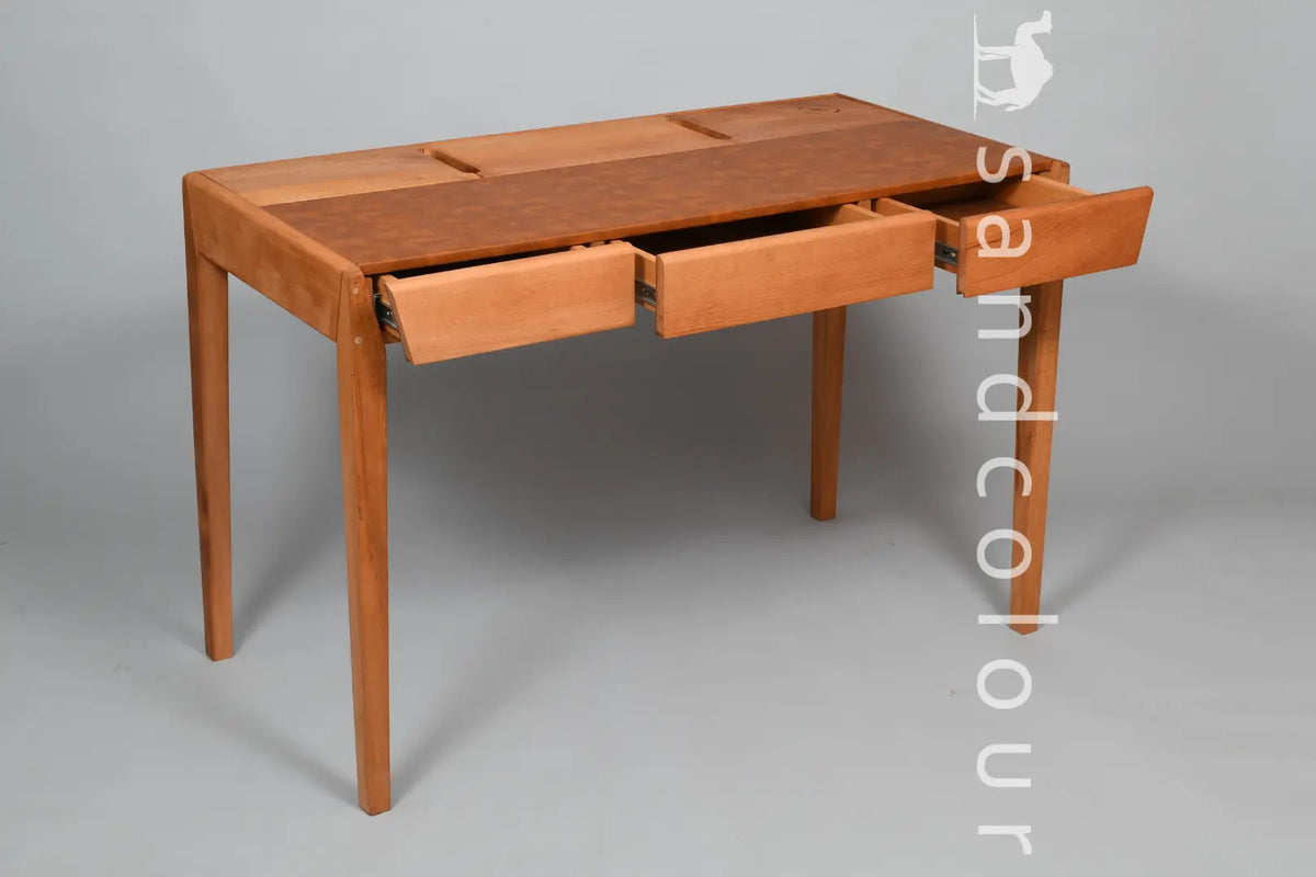 Joey Beech Wood Desk Brown Leatherite Sandcolour