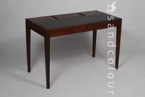 Joey Walnut Wood Desk – Black Leatherite - Lifestyle