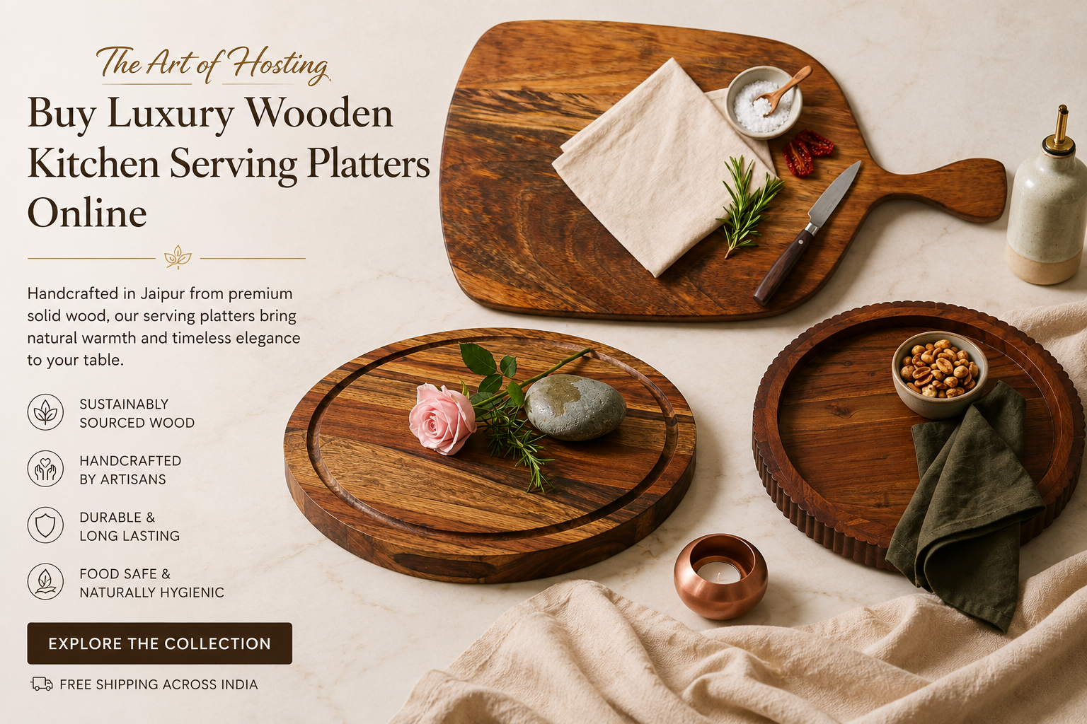 Buy Luxury Wooden Kitchen Serving Platters Online | Sandcolour