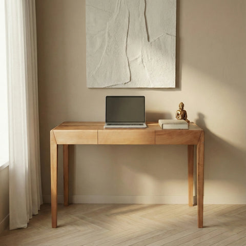 Joey Beech Wood Desk – Brown Leatherite