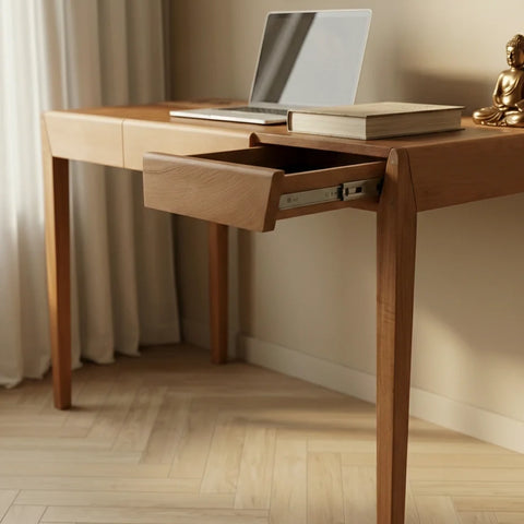 Joey Beech Wood Desk – Brown Leatherite