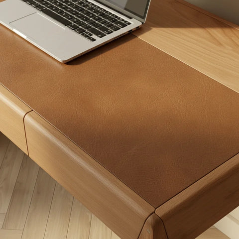 Joey Beech Wood Desk – Brown Leatherite