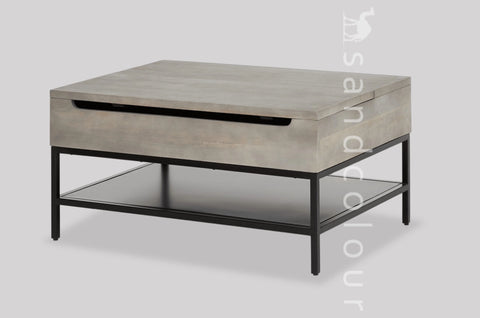 Wilson Lift Top Coffee Table with Storage, Grey washed mango wood.