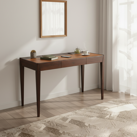 Joey Walnut Wood Desk – Brown Leatherite