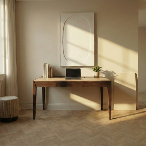 Joey Walnut Wood Desk – White Leatherite