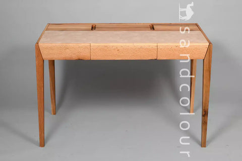 Joey Oak Wood Desk – White Leatherite