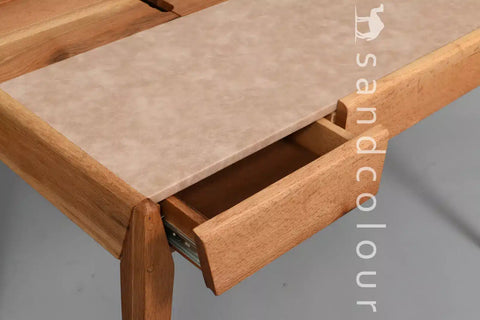 Joey Oak Wood Desk – White Leatherite - Hover