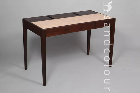 Joey Walnut Wood Desk – White Leatherite - Lifestyle