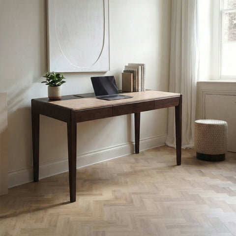 Joey Walnut Wood Desk – White Leatherite