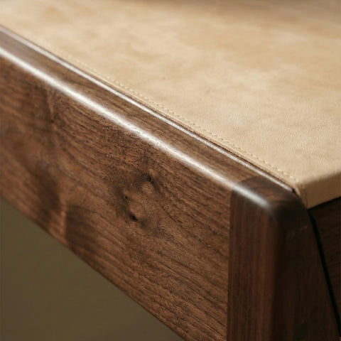 Joey Walnut Wood Desk – White Leatherite