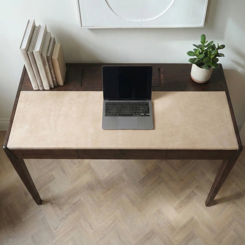 Joey Walnut Wood Desk – White Leatherite