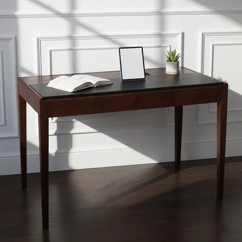 Joey Walnut Wood Desk – Black Leatherite