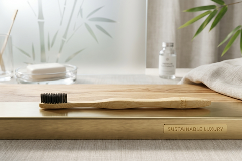 Eco-Friendly Neem Wood Charcoal Bamboo Brush - Ergonomic S-Curve (18.5 cm)
