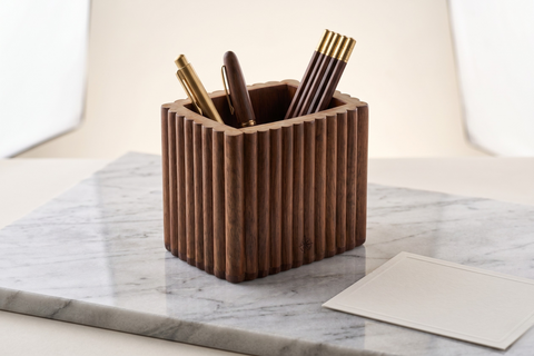 Handcrafted Fluted Mango Wood Cutlery Stand - Honey Finish