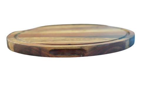 Wooden cutting board with a handle on a white background