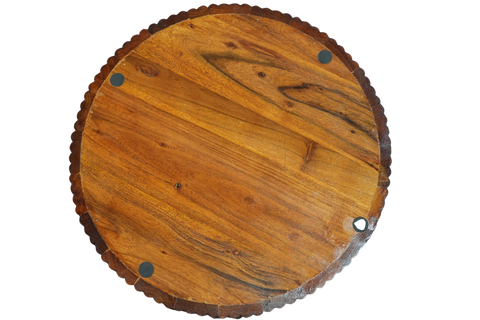 Handcrafted Natural Acacia Wood Round Fluted Serving Tray - 16