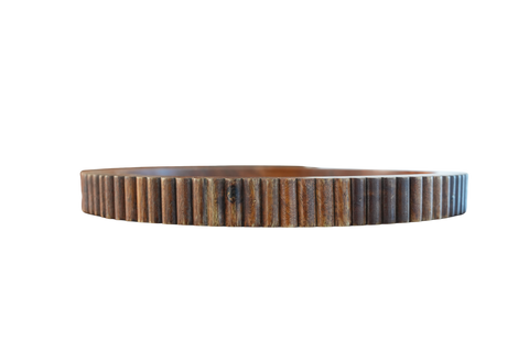 Handcrafted Natural Acacia Wood Round Fluted Serving Tray - 16