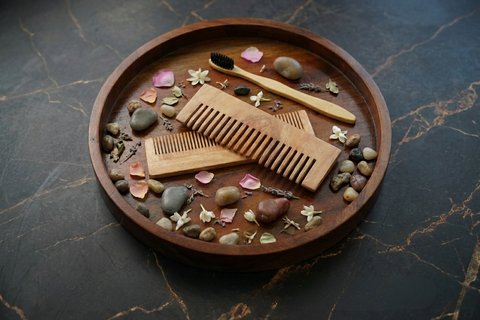 Eco-Friendly Vanity Combo: 14.8" Acacia Tray & Neem Grooming Kit