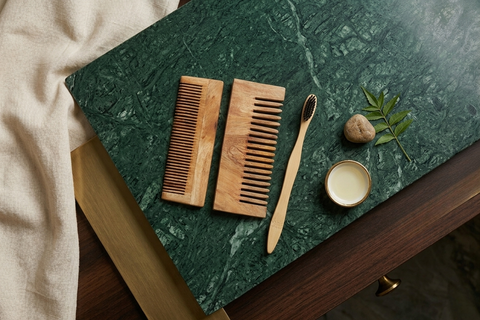3-Piece Eco-Friendly Neem Wood Grooming Kit: Combs & Charcoal Brush