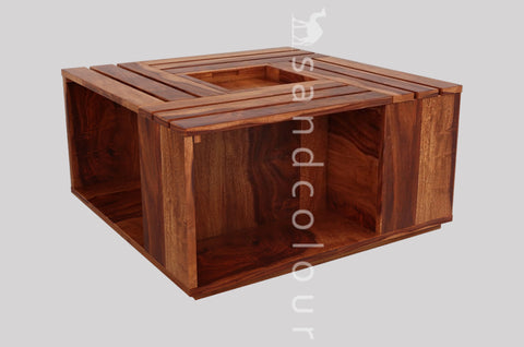 Nisha Sheesham Wood Coffee Table with Center Storage (Honey Finish )